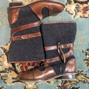 Shultz & Sons leather and tweed boots - size 8